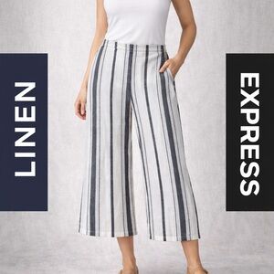 Express Wide Leg Linen Blend Pants XS | Black & White Striped | Mid Rise